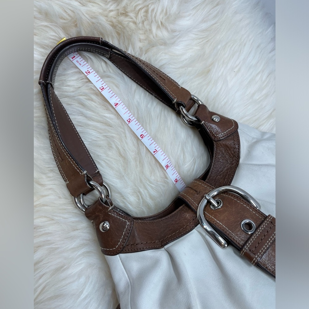 Coach Leather White Hobo Shoulder Bag Brown Trim and front Buckle - Picture 17 of 17